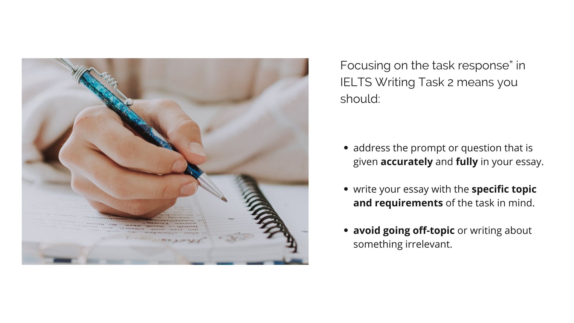 Meaning of “Focusing on the task response” in IELTS Writing Task 2.